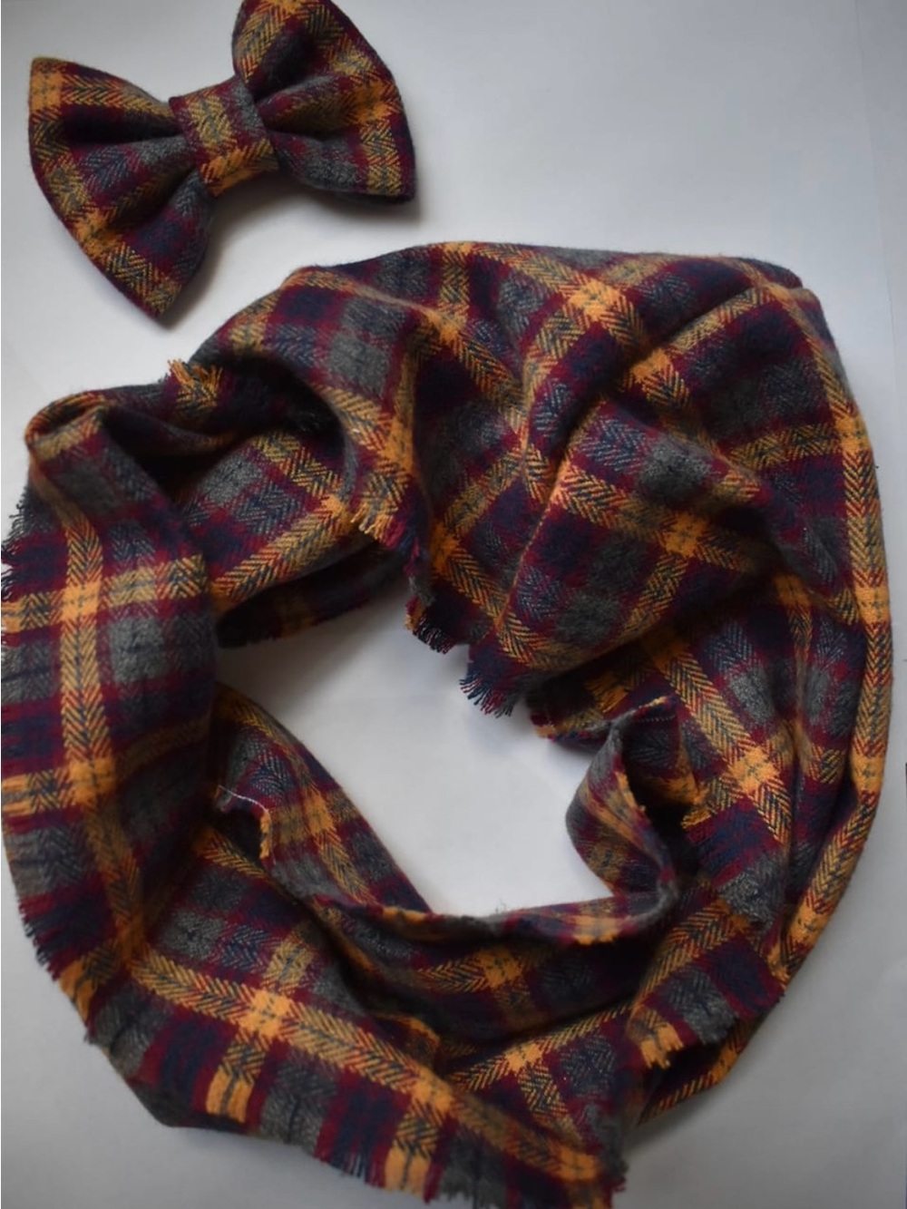 Baby Fall Plaid Infinity Scarf and Bow Set